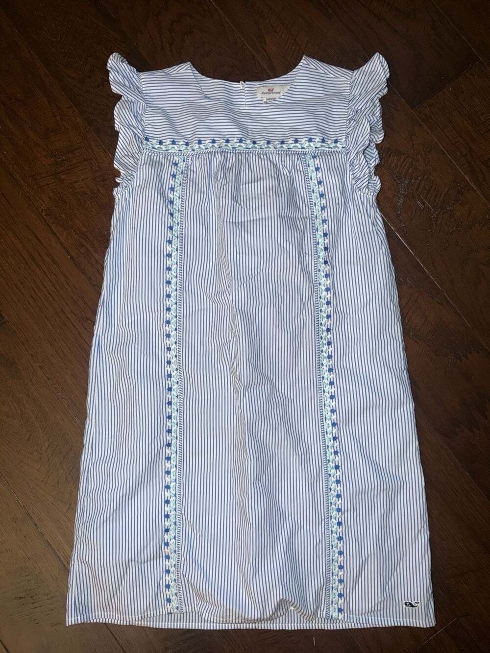 Vineyard Vines Girls Blue and White Striped Smocked Dress